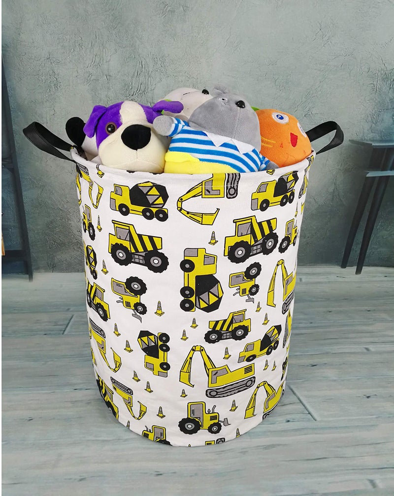 KUNRO Round Laundry Gift Basket Storage Hamper, Clothes Storage Organizer Bins, Shelf Basket with Handles for Room Decor (Excavator) - Image 4